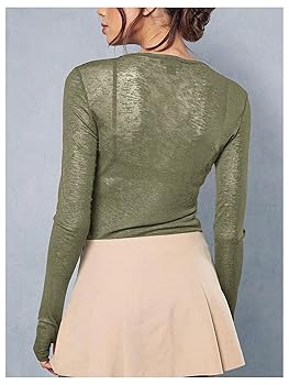 【rokh】moss-GREEN sheer tie neck shirt KT3628_Sheer_Tie_Front_Top_Dai